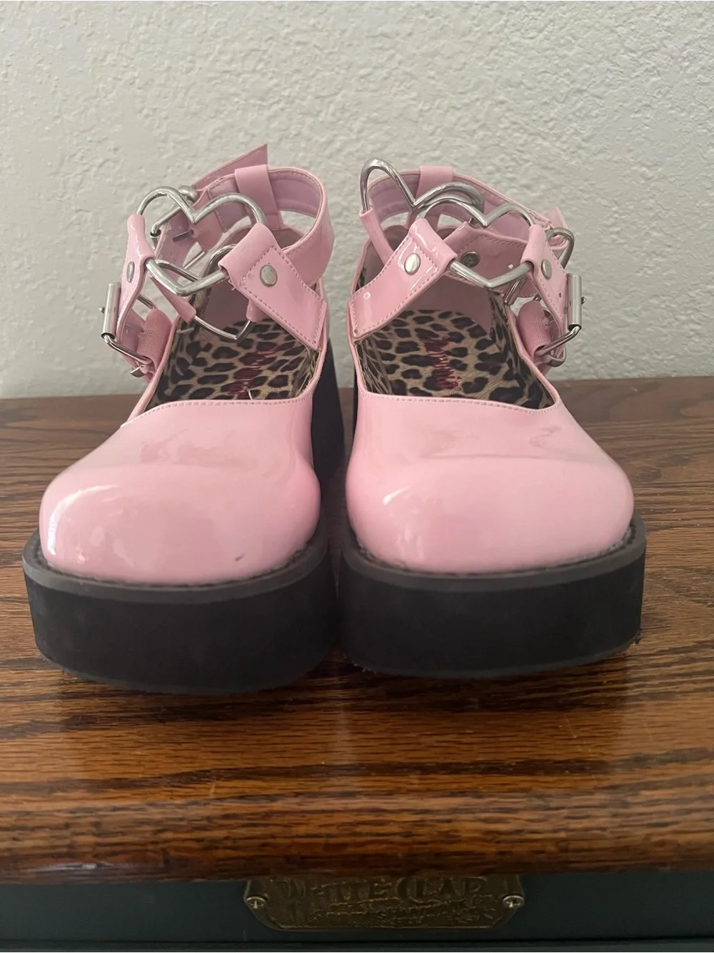 Demonia Faux Patent Leather Platform Mary Janes Pink Shoes Heart Buckle Strap 6